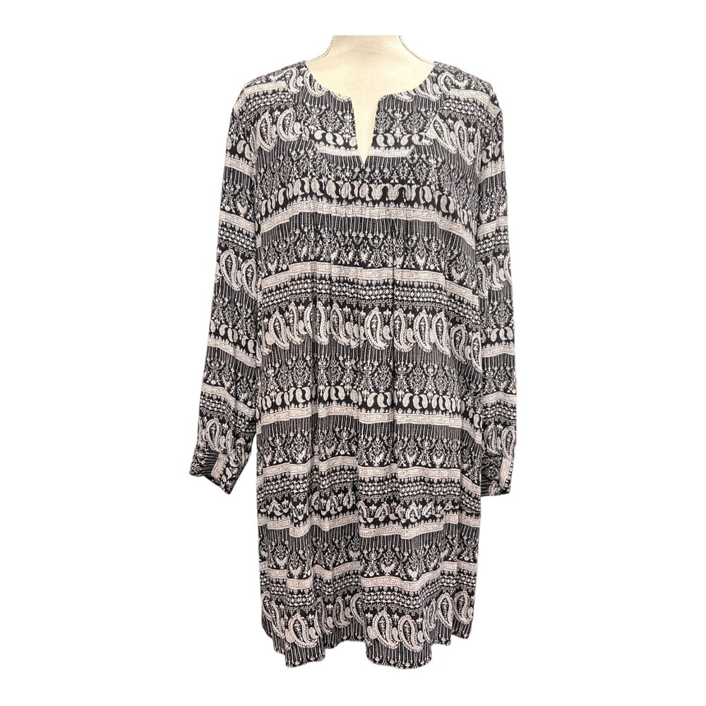 Thakoon Collective Dress Black Mixed Paisley Print Midi Split Neck‎ Womens 14